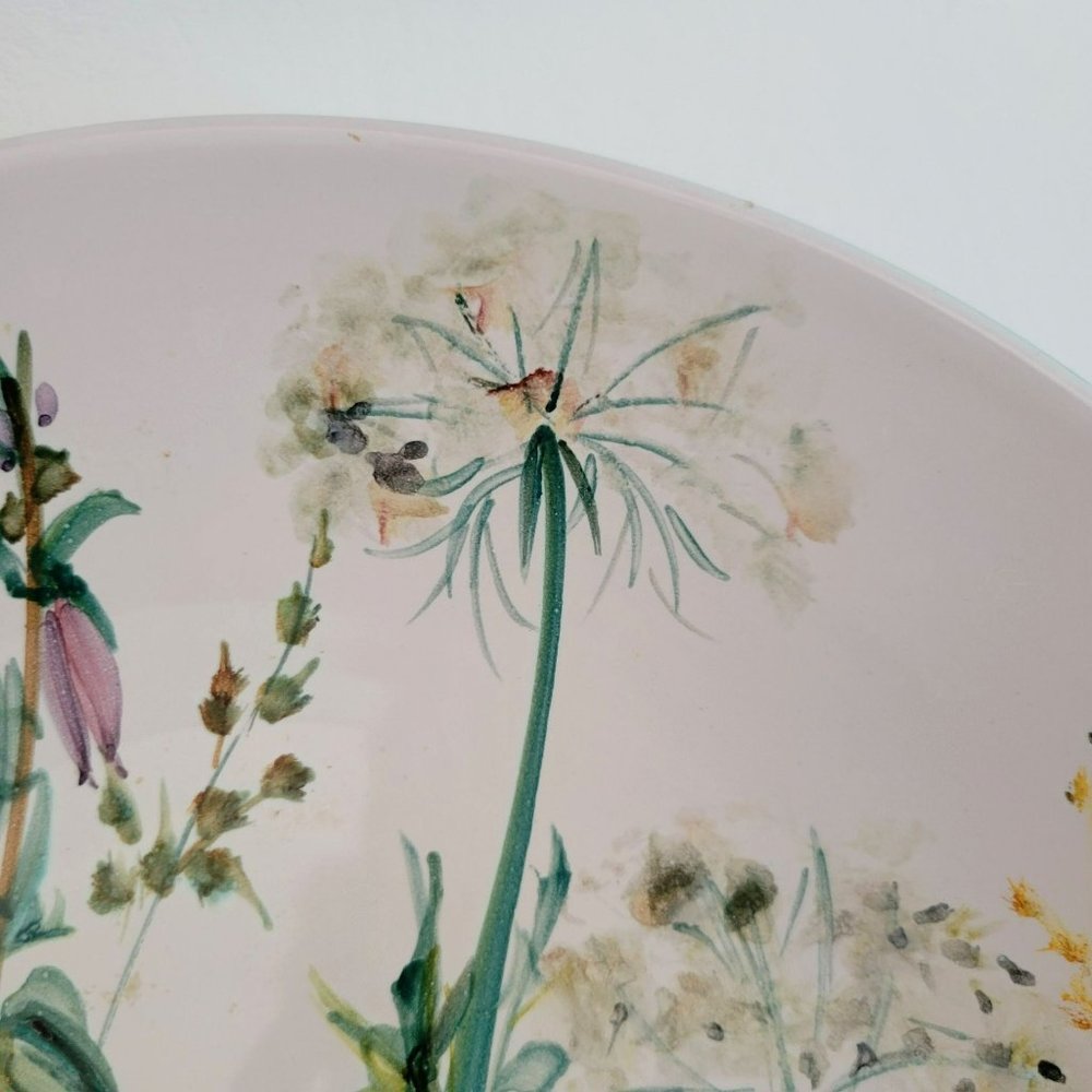 Floral Artisan Pottery Low Bowl, 11.50" Round Wall Floral Decor, Hand Painted Wi - Picture 2 of 10